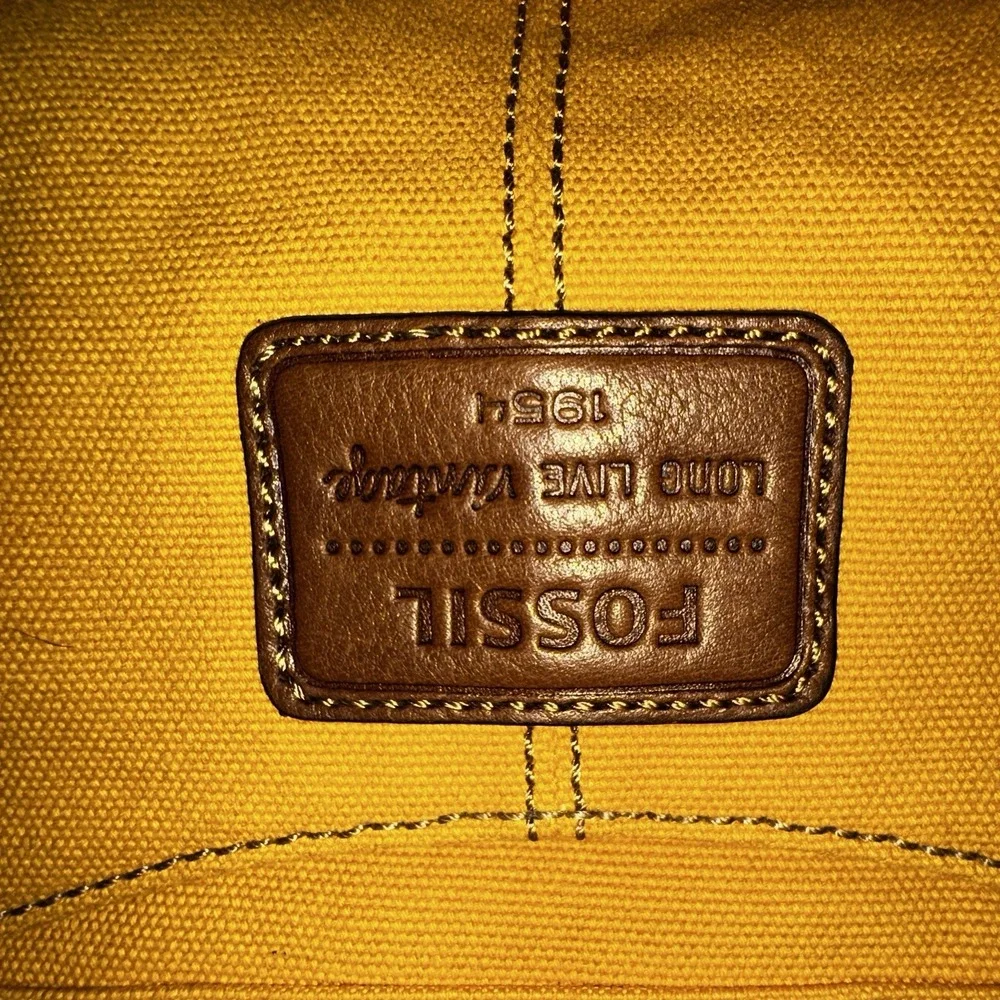 Vintage Fossil Cargo Shoulder Bag Purse Utility Hobo Canvas‎ Safari Yellow - Picture 15 of 16